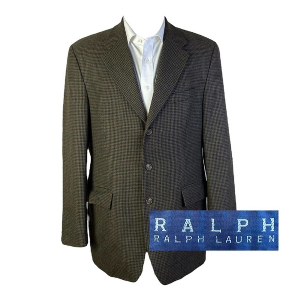 Ralph Lauren Blazer Mens 42L 42T Brown Houndstooth 3‎ Button Wool Alpaca Flannel